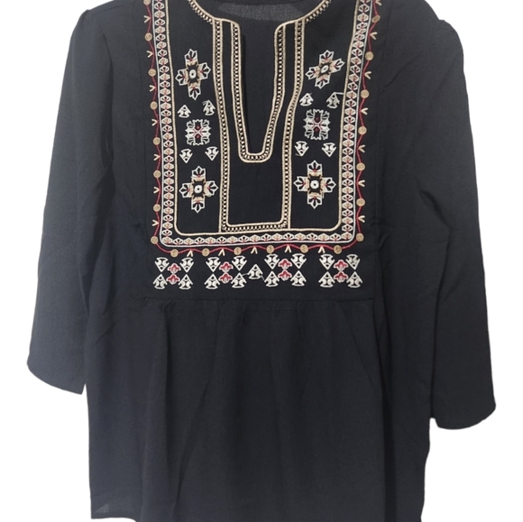 New! Black 3/4" embroidered pattern blouse Small, Medium & Large - Picture 10 of 12